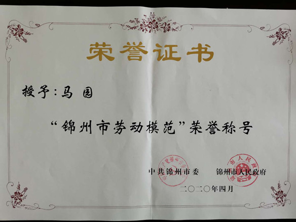 錦州陽光能源有限公司國內(nèi)銷售部總監(jiān)馬園獲錦州市勞動(dòng)模范